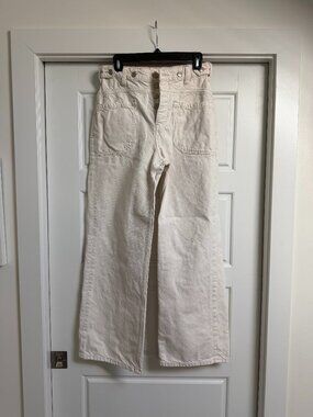 Free People Cream Loose-Fit Wide-Leg Jeans, Size 27